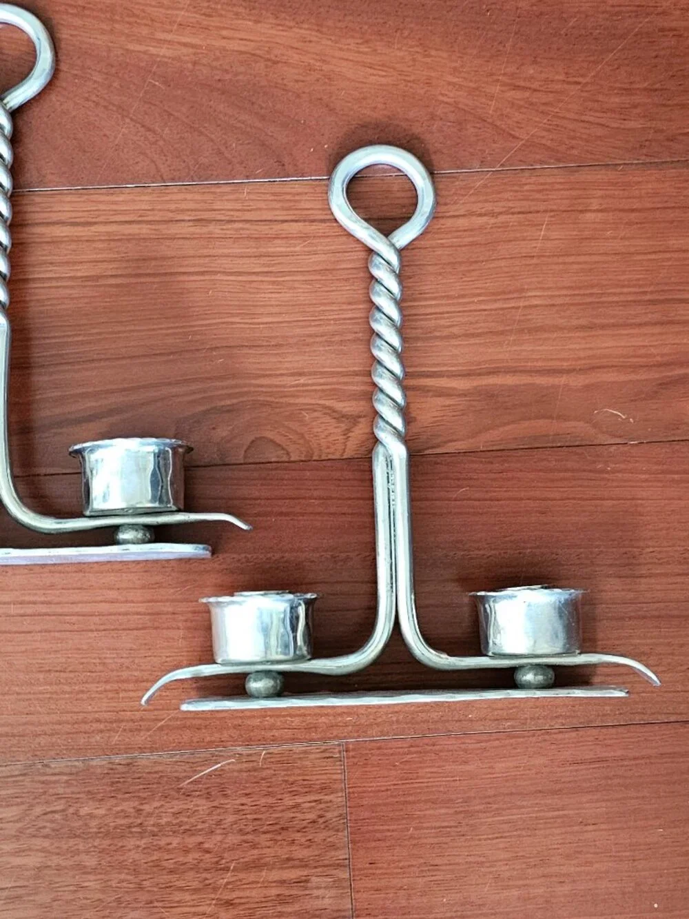Vintage BW Buenilum Hand-Forged Hammered Aluminum Double Candle Candelabra | MCM